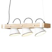 Hanglamp Plow met drie lampjes wit licht hout