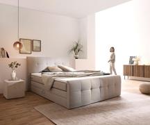 DELIFE Boxspring-bed Sebastiano 180x200 beige vlak geweven Topper