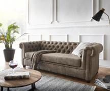 DELIFE Bank Chesterfield 200x88 taupe suède-look 3-zitsbank