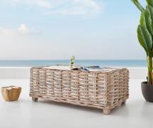 DELIFE Loungetafel Nizza 133x73x51 Rotan witgewassen glazen blad loung...