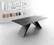 DELIFE Eettafel Edge 200x100cm Laminam® keramiek grijs V-middenpoot zw...