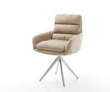 DELIFE Eetkamerstoel Abelia-Flex met armleuning microvelours beige vin...