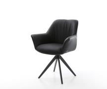 DELIFE Eetkamerstoel Keila-Flex met armleuning echt leer zwart kruisfr...