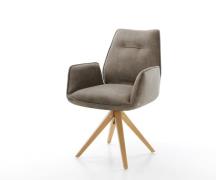 DELIFE Eetkamerstoel Zoa-Flex microvelours taupe vintage houten frame ...