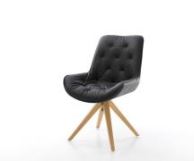 DELIFE Eetkamerstoel Taimi-Flex echt leer zwart houten frame hoekig na...