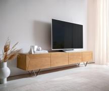 DELIFE Tv-meubel Kayu 220 cm acacia natuur 4 deuren V-poot