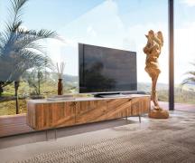 DELIFE Tv-meubel Bahan 200 cm Mango Teak 4 deuren Marmeren blad wit ho...