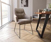 DELIFE Eetkamerstoel Zelia-Flex met armleuning microvelours taupe vint...
