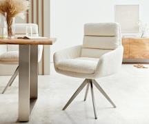 DELIFE Eetkamerstoel Abelia-Flex met armleuning bouclé wit kruisframe ...