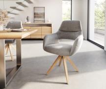 DELIFE Eetkamerstoel Yago-Flex met armleuning fluweel grijs houten fra...