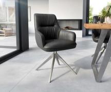 DELIFE Eetkamerstoel Zelia-Flex met armleuning echt leer zwart kruisfr...