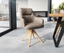 DELIFE Eetkamerstoel Zelia-Flex met armleuning microvelours taupe vint...