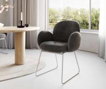 DELIFE Eetkamerstoel Nube-Flex met armleuning microvelours antraciet v...