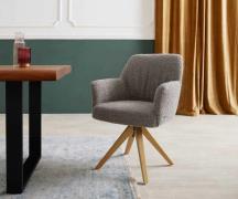 DELIFE Draaistoel Xana-Flex met armleuning bouclé zilver grijs houten ...