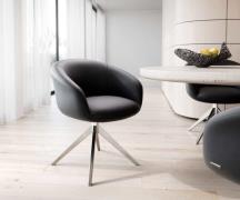 DELIFE Draaistoel Vinka-Flex met armleuning echt leer zwart kruisframe...