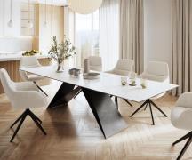 DELIFE Eettafel Edge 300x100cm Laminam® keramiek wit V-middenpoot zwar...