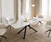 DELIFE Eetkamertafel Edge 180-220x100 keramiek Calacatta Luxe wit-goud...