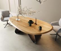 DELIFE Eettafel Edge Oval 220x120x2,5 eiken natuur W-frame metaal zwar...