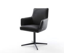 DELIFE Draaistoel Heira-Flex met armleuning echt leer zwart kruispoot ...