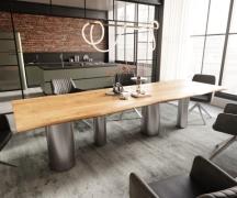 DELIFE Eettafel Edge 300x100x4 eiken natuur Pilier RVS geborsteld Live...