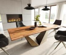 DELIFE Eettafel Edge 240x100 acacia natuur Prisma metaal goud Live-Edg...