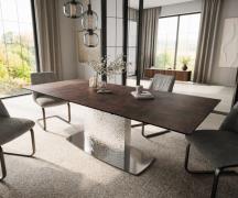 DELIFE Eettafel Edge 180-220x90 glas antiek-bruin Wave roestvrij staal...