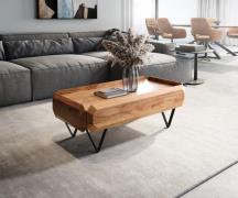 DELIFE Salontafel Kiano 100x50 cm natuur acacia 2 laden V-poot zwart