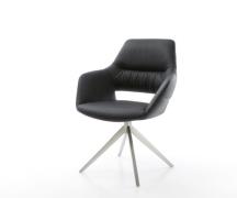 DELIFE Draaistoel Yago-Flex met armleuning echt leer zwart kruisframe ...