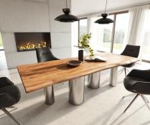DELIFE Eetkamertafel Edge 240x100 acacia natuurPilier roestvrij staal ...