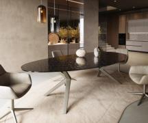 DELIFE Eetkamertafel Edge ovaal 280x130 reliëfglas Rauchzwart 3D-Desig...