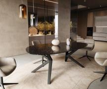 DELIFE Eetkamertafel Edge ovaal 220x120 reliëfglas Rauchzwart 3D-Desig...