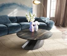 DELIFE Salontafel Edge rond 90x90 cm keramiek Laminam® Noir Desir brui...