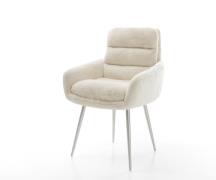 DELIFE Eetkamerstoel Abelia-Flex met armleuning pluchen crème-wit 4-po...