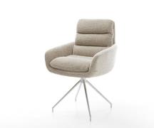 DELIFE Eetkamerstoel Abelia-Flex met armleuning geweven stof beige kru...