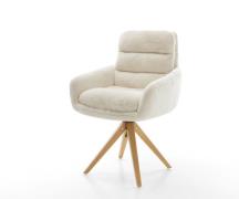 DELIFE Draaistoel Abelia-Flex met armleuning pluchen crème-wit houten ...