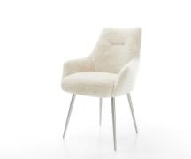 DELIFE Eetkamerstoel Alja-Flex met armleuning pluchen crème-wit 4-poot...