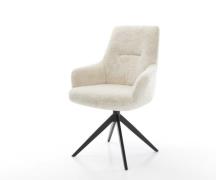 DELIFE Draaistoel Zelia-Flex met armleuning pluchen crème-wit kruisfra...