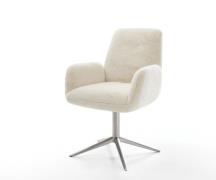 DELIFE Draaistoel Zoa-Flex pluchen crème-wit kruispoot roestvrij staal...