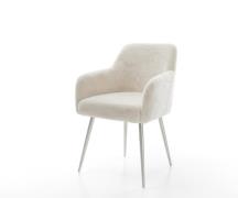 DELIFE Eetkamerstoel Greg-Flex pluchen crème-wit 4-poot conisch roestv...