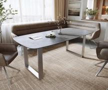 DELIFE Eettafel Edge boot 200x100 cm keramiek beton grijs roestvrij st...