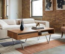 DELIFE Couchtisch Stonegrace 115x60x35 cm Akazie Natur Schiefer 2 Schu...