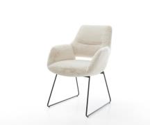 DELIFE Eetkamerstoel Yago-Flex met armleuning pluchen crème-wit slipfr...