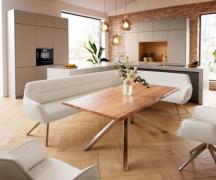 DELIFE Eetkamerbank Taya-Flex 285x190 cm bouclé crème-wit hoekig kruis...
