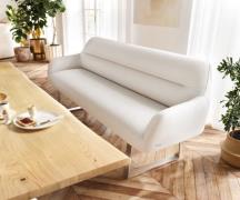 DELIFE Eetkamerbank Taya-Flex 200 cm bouclé crème-wit gekant sledefram...