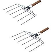 Barbecue spies 6 in 1 opvouwbaar met houten handvat - Set van 2