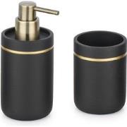 Badkamer set Black & Gold - Zeeppompje & Beker - Goud / Zwart