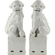 Fine Asianliving Chinese Foo Dogs Set/2 Porselein Wit Handgemaakt