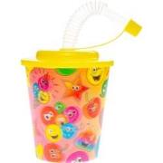 Decopatent® 12 STUKS VROLIJKE SMILEY 3D Drink Beker met Rietje en Deks...