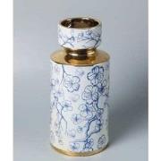 Fine Asianliving Chinese Vaas Blauw Wit Porselein Bloesems Goud Accent