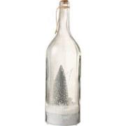 J-line - Fles Deco Kerst Sneeuw Led Glitter Zilver - 12.5x12.5x44.5cm